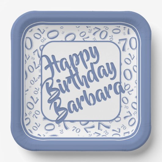 70th誕生日パーティー番号パターンブルーホワイト ペーパープレート (正面)