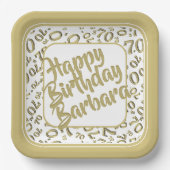 70th誕生日パーティー番号パターン金ゴールド白 ペーパープレート (正面)