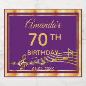70th誕生日パーティー紫の金ゴールド音書名 スパークリングワインラベル (シングルラベル)