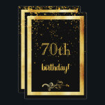 70th誕生日パーティー金ゴールドフレームブラック 招待状<br><div class="desc">フェスティバルとエレガント70歳の誕生日パーティー招待状。クラシックの黒い背景色とフェイク金ゴールド枠。黄金の紙吹雪雨で。フロント文字:70歳の誕生日！とフローラフェイク金ゴールドデコ。戻る：あなたのパーティー情報のためのテンプレート、黄金の文字。</div>