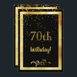 70th誕生日パーティー金ゴールドフレームブラック 招待状<br><div class="desc">フェスティバルとエレガント70歳の誕生日パーティー招待状。クラシックの黒い背景色とフェイク金ゴールド枠。黄金の紙吹雪雨で。フロント文字:70歳の誕生日！とフローラフェイク金ゴールドデコ。戻る：あなたのパーティー情報のためのテンプレート、黄金の文字。</div>