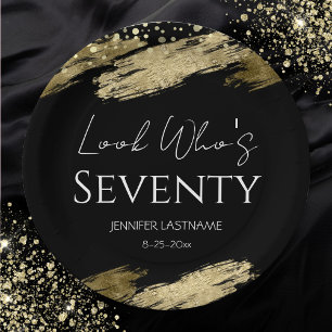 70th誕生日パーティー金ゴールドブラックルック誰が ペーパープレート