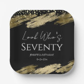 70th誕生日パーティー金ゴールドブラックルック誰が ペーパープレート (正面)