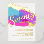 70th誕生日パーティー金ゴールド写真明るい抽象芸術アート 箔招待状 (正面)