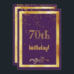 70th誕生日パーティー金ゴールド枠ガーリー紫 招待状<br><div class="desc">フェスティバルとエレガント70歳の誕生日パーティー招待状。暗ガーリー色とフェミニン紫の背景色とフェイク金ゴールド・フレーム。黄金の紙吹雪を振りかけると。フロント文字:70歳の誕生日！とフローラ金ゴールドフェイクデコール。戻る：あなたのパーティー情報のためのテンプレート、黄金の文字。</div>