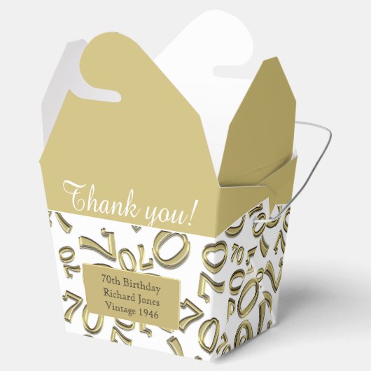 70th誕生日パーティー金ゴールド/ホワイトナンバーパターン フェイバーボックス (オープン)