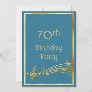 70th誕生日パーティー音楽ノートティール(緑がかった色)ブルー緑 招待状