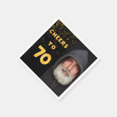 70th誕生日パーティー黒い金ゴールド写真 スタンダードカクテルナプキン (角)