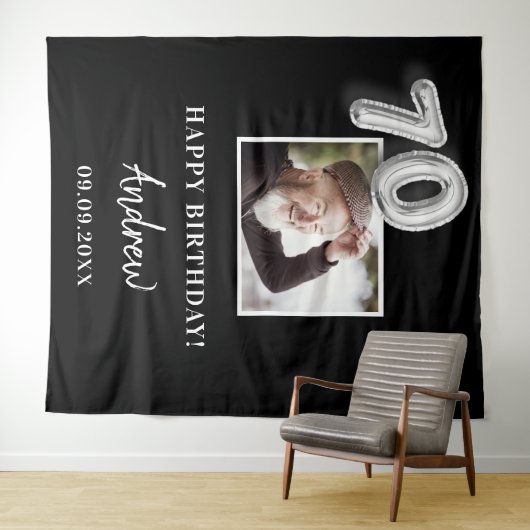 70th誕生日パーティー黒人写真名guy タペストリー (インサイチュ(横))