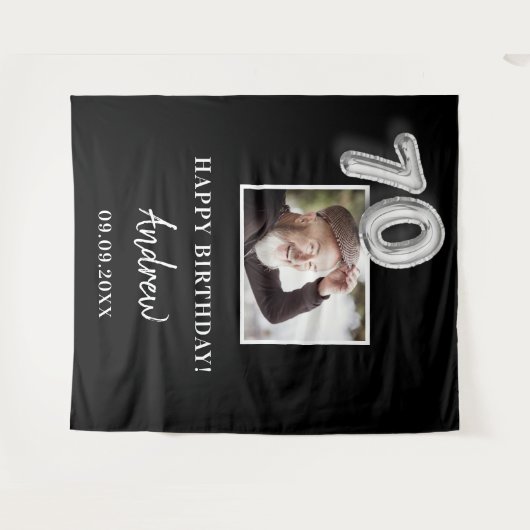 70th誕生日パーティー黒人写真名guy タペストリー (正面(横))