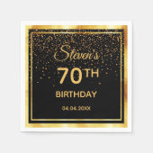 70th誕生日パーティー黒金ゴールド紙吹雪名guy スタンダードカクテルナプキン (正面)