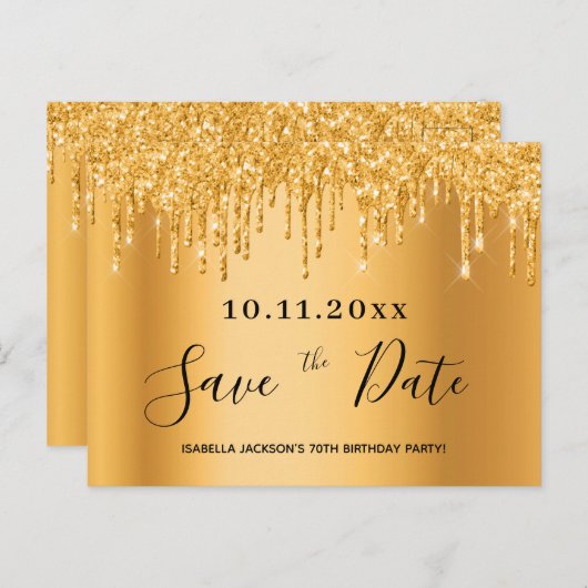70th誕生日パーティー70金ゴールド日付カードを保存 ポストカード (正面/裏面)