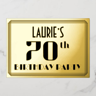 70th誕生日パーティー：アールデコの外観"70"と名前 箔招待状