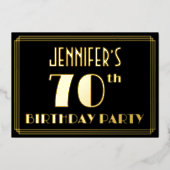 70th誕生日パーティー:アールデコを見る"70"、名前と 箔招待状 (正面)
