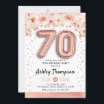 70th誕生日パーティー – バラ金ゴールドバルーン 招待状<br><div class="desc">70歳の誕生日パーティーの招待状。エレガントデザインのグリッターフェイクバラ金ゴールドとフローラアクセント。招待状金ゴールド番号70バルーン付きバラカード、紙吹雪付きスクリプトフォント。赤面コーラルピンク、白。70日のスタイリッシュお祝い。メッセージもしメッセージはカスタム年齢。</div>