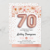 70th誕生日パーティー – バラ金ゴールドバルーン 招待状 (正面/裏面)