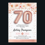 70th誕生日パーティー – バラ金ゴールドバルーン 招待状<br><div class="desc">70歳の誕生日パーティーの招待状。エレガントデザインのグリッターフェイクバラ金ゴールドとフローラアクセント。招待状金ゴールド番号70バルーン付きバラカード、紙吹雪付きスクリプトフォント。赤面コーラルピンク、白。70日のスタイリッシュお祝い。メッセージもしメッセージはカスタム年齢。</div>