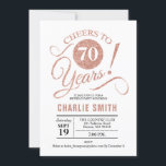 70th誕生日パーティー – バラ金ゴールドホワイト 招待状<br><div class="desc">第70回バースデーパーティーの女性への招待。エレガント招待状カードのフェイクグリッターバラ金ゴールドと白。機能タイポグラフィスクリプトフォント。応援70年！任意のカスタマイズ年齢に対応できる。マイルストーンスタイリッシュの大人誕生祝いに最適。</div>