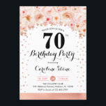 70th誕生日パーティー – バラ金ゴールド花 招待状<br><div class="desc">70歳の誕生日パーティーの招待状。エレガントデザインのグリッターフェイクバラ金ゴールドとフローラアクセント。招待状カード(スクリプトフォントと紙吹雪)。赤面コーラルピンク、白。30日のスタイリッシュお祝いに最適。メッセージもしメッセージはカスタム年齢。</div>