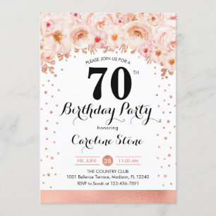 70th誕生日パーティー – バラ金ゴールド花 招待状