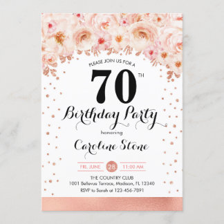 70th誕生日パーティー – バラ金ゴールド花 招待状