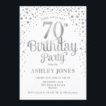 70th誕生日パーティー – ホワイト&シルバー 招待状<br><div class="desc">第70回バースデーパーティーへの招待。白エレガントとグリッター銀のフェイクデザイン。スクリプトスタイリッシュのフォントと紙吹雪の機能。メッセージもしメッセージはカスタム年齢。</div>