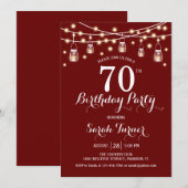 70th誕生日パーティー – 濃い赤 招待状 (正面/裏面)