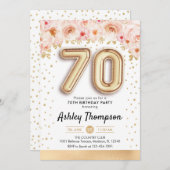 70th誕生日パーティー – 金ゴールドバルーン 招待状 (正面/裏面)