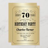 70th誕生日パーティー – 金ゴールドブラック 招待状 (正面/裏面)