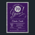 70th誕生日パーティー – Silver Purple ANY YEAR 招待状<br><div class="desc">第70回バースデーパーティーへの招待フェイクグリッター銀と紫。応援70年！さらにカスタマイズするもし必要がある場合はメッセージを表示する。</div>