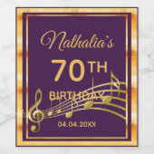70th誕生日パープル金ゴールド音楽ノート魅惑的 ワインラベル (シングルラベル)