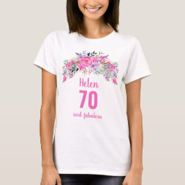 70th誕生日ピンクフローラ名 tシャツ