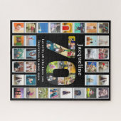 70th誕生日ファミリー写真テンプレートブラック ジグソーパズル (横)