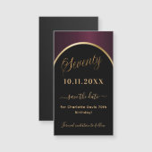 70th誕生日ブラックブルゴーニュ日付マグネットを保存 (正面/裏面)