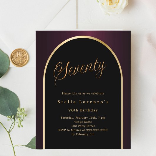 70th誕生日ブラックブルゴーニュ金ゴールドアーチ招待