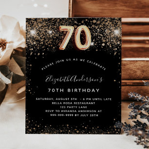 70th誕生日ブラック金ゴールドグリッター予算 チラシ