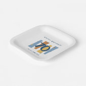 70th誕生日ミッドセンチュリーモダンレトロブルー ペーパープレート (傾斜あり)