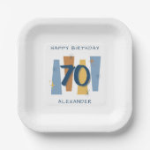 70th誕生日ミッドセンチュリーモダンレトロブルー ペーパープレート (正面)