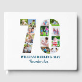 70th誕生日写真コラージュいつ覚えて…ブルー ゲストブック (正面)