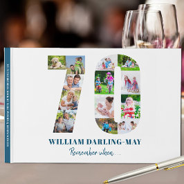 70th誕生日写真コラージュいつ覚えて…ブルー ゲストブック