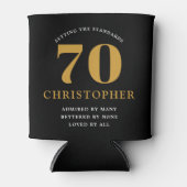 70th誕生日名前を追加70ブラック金ゴールドシック 缶クーラー (正面)