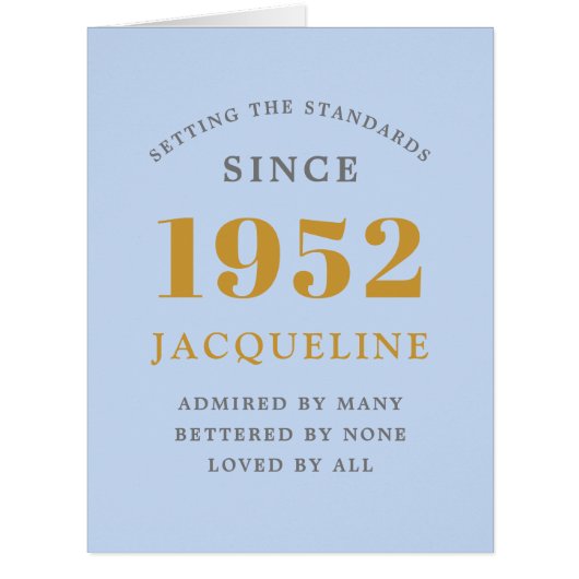 70th誕生日名1952ブルーシックエレガントカード (正面)
