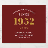 70th誕生日名1952赤金ゴールドシック ビールラベル (シングルラベル)