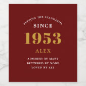 70th誕生日名1953赤金ゴールドシック ワインラベル (シングルラベル)