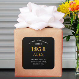 70th誕生日名1954ブラック金ゴールドシック スクエアシール