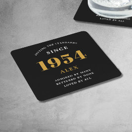 70th誕生日名1954ブラック金ゴールドシック スクエアペーパーコースター