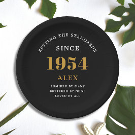 70th誕生日名1954ブラック金ゴールドシック ペーパープレート