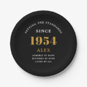 70th誕生日名1954ブラック金ゴールドシック ペーパープレート (正面)