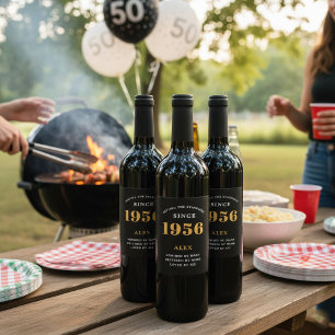 70th誕生日名1954ブラック金ゴールドシック ワインラベル