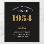 70th誕生日名1954ブラック金ゴールドシック ワインラベル (シングルラベル)